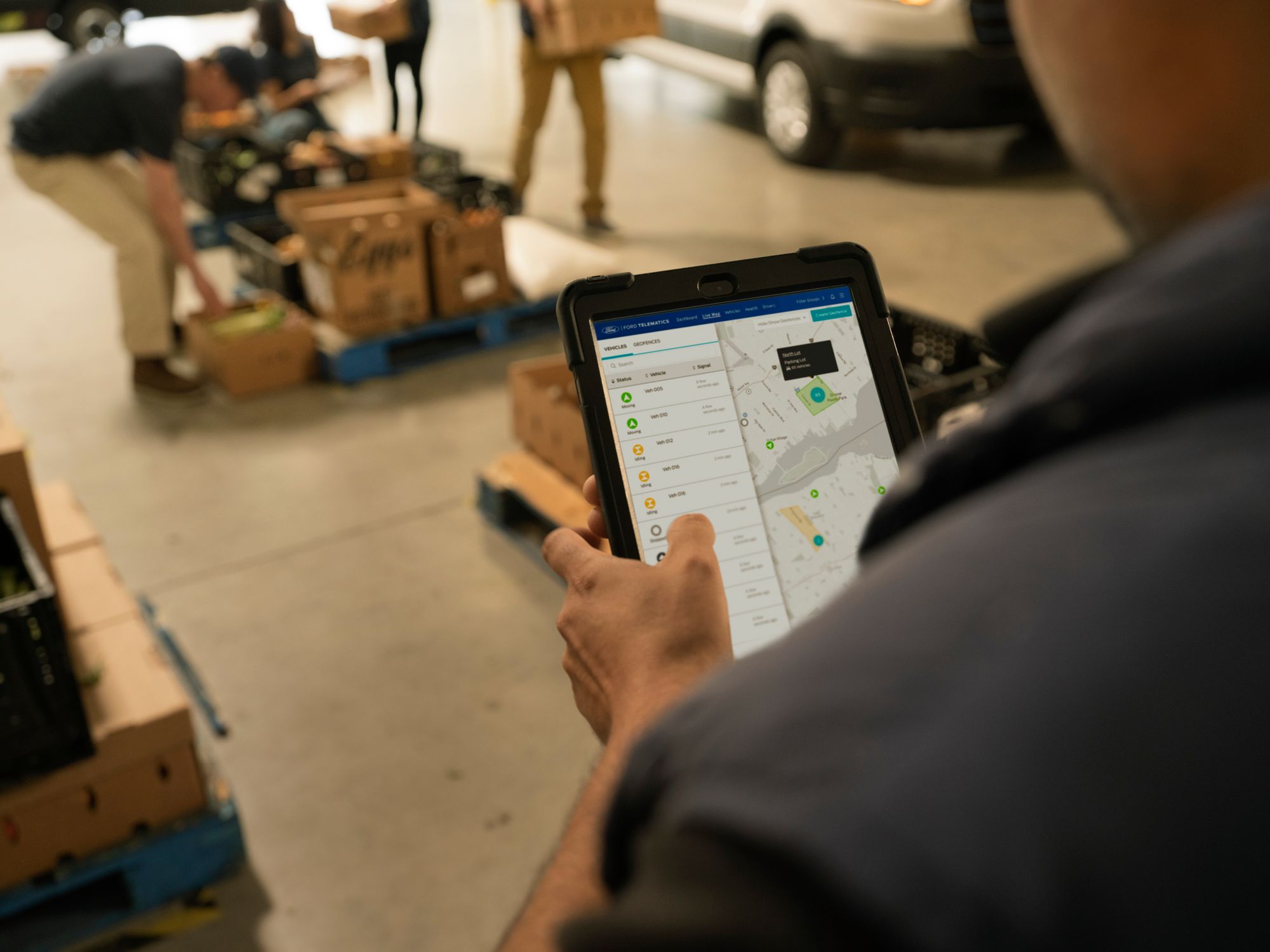 Fleet managers can constantly checking vehicle health through a dashboard on his tablet