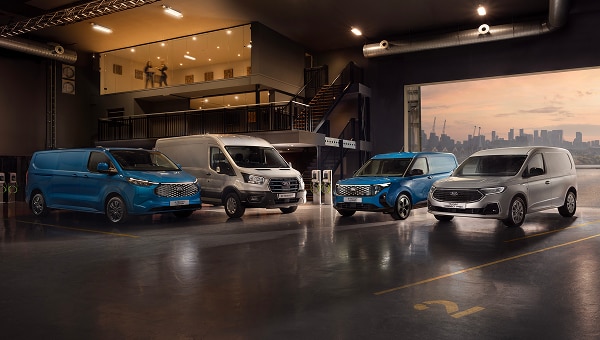 Wagenpark van Ford omgebouwde voertuigen geparkeerd