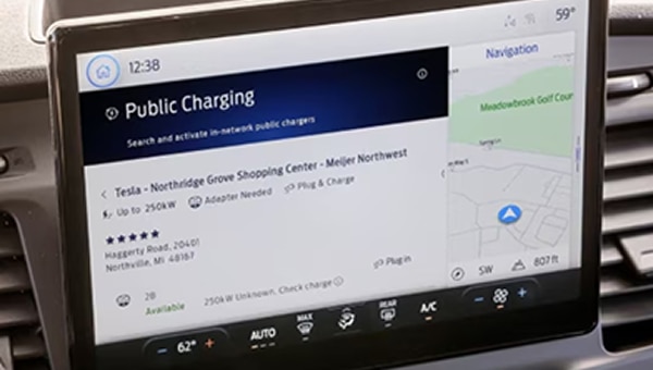 A car dashboard with a screen.