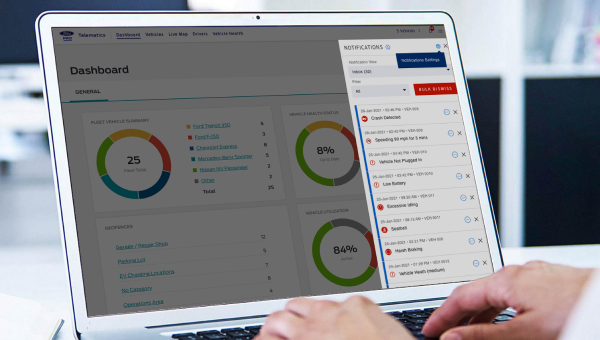A person typing on a laptop. Screen is showing a data dashboard.