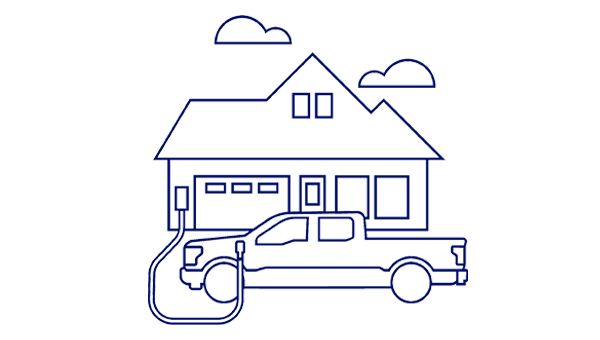 Graphic depiction of a 2022 Ford F one Fifty Lightning Pro charging at home