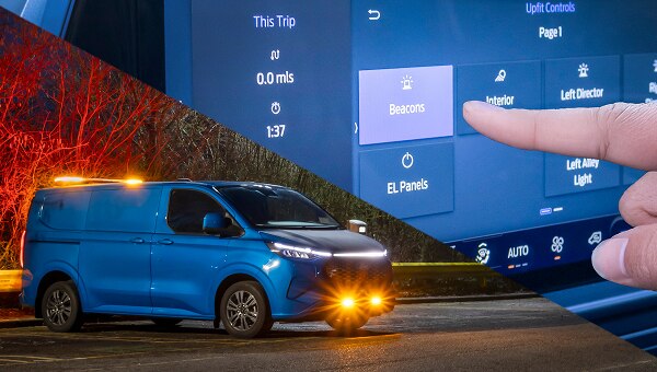 Ford Transit med telematikskærm og softwaregrænseflade.
