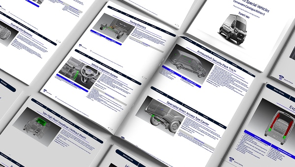 Catálogo conversiones Ford Pro abierto en páginas técnicas