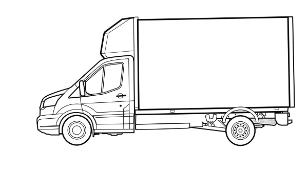 Ilustración Caja de Carga con Ford Transit Chasis.