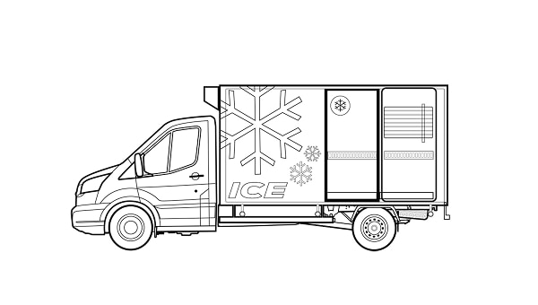 Ilustración de Caja Refrigerante con Ford Transit Chasis.
