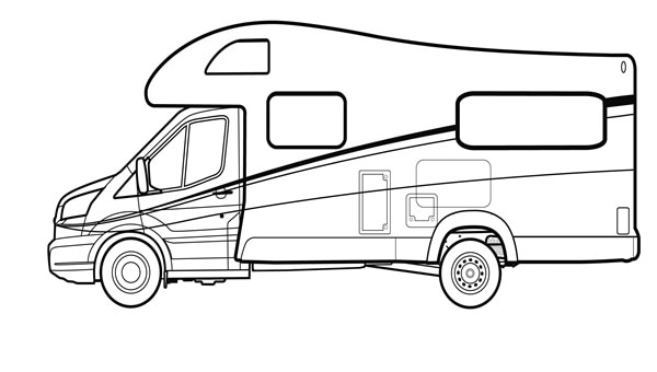 Ilustración de Casa Rodante con Ford Transit Chasis.