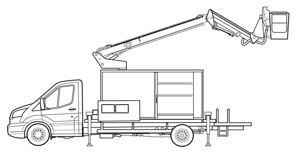 Ilustración Grúa de Canastilla con Ford Transit Chasis.