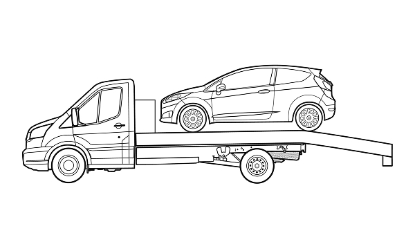 Ilustración Grúa de Plataforma con Ford Transit Chasis.