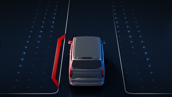Ilustración digital del sistema de preservación de carril de Ford Transit Custom.