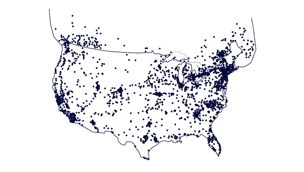 United States and Canada map showing BlueOval Charge Network