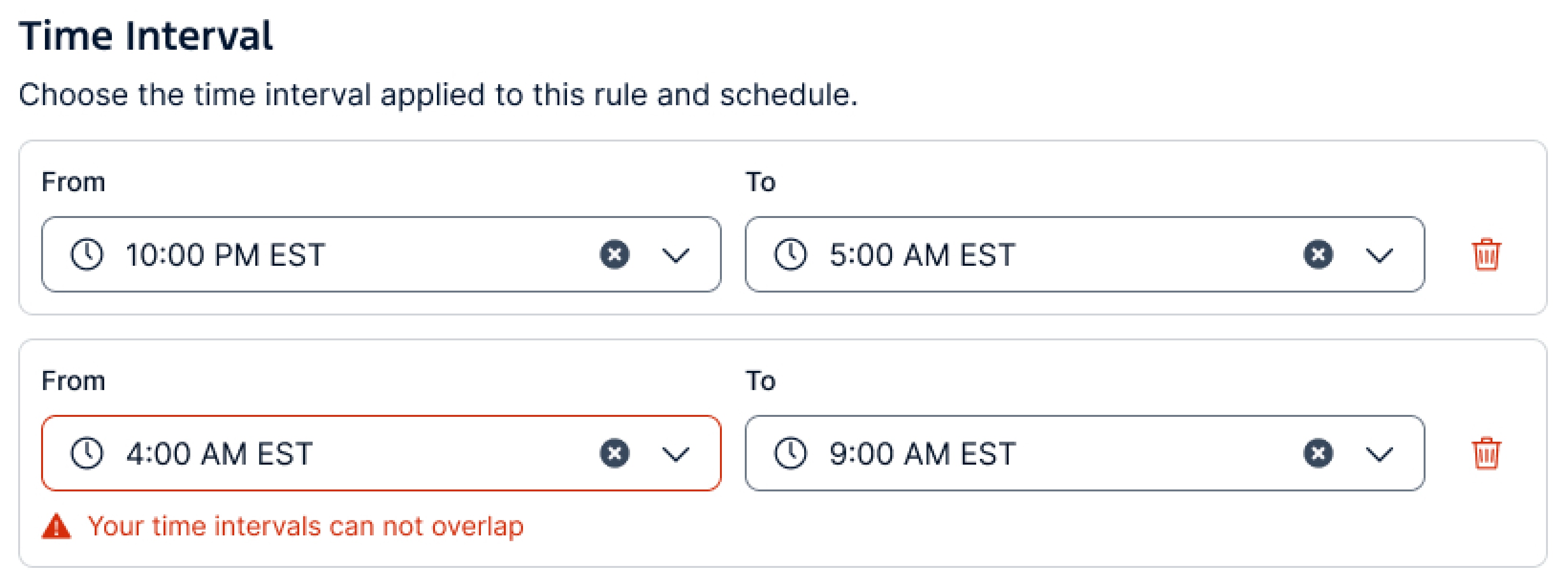 Select exact days of the week and multiple time windows within a single schedule.