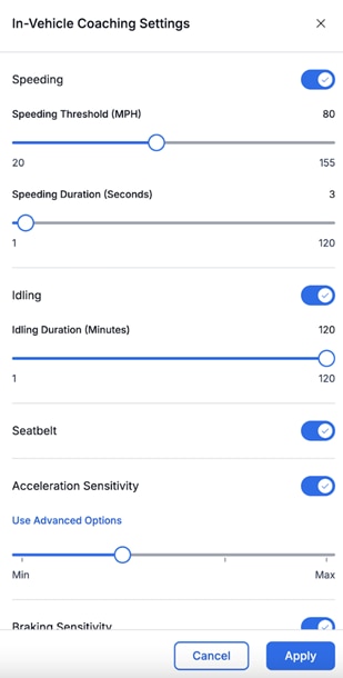In-Vehicle Coaching Settings