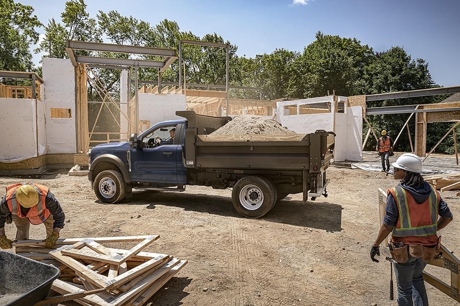 Ford 2024 Chassis cab in navy in construction zone
