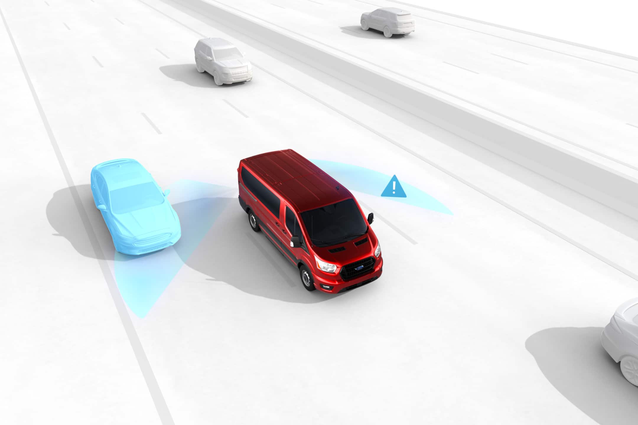 Graphic of the 2023 Ford Transit® van demonstrating Blind Spot Assist 1.0