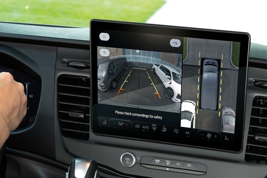 A close-up of the driver's assist screen