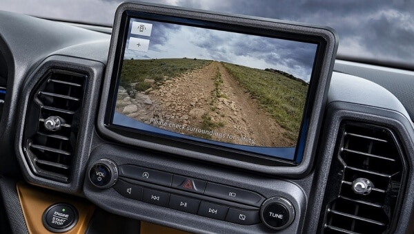 Close-up of image of the road ahead showing on the front-facing camera inside the vehicle