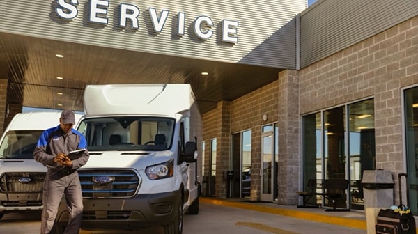 Ford Transit at Ford service center for flexible service plans.