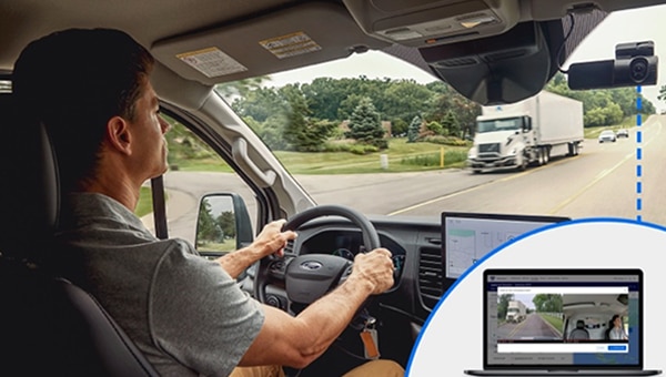 Ford Pro dashcam system monitoring road and driver safety