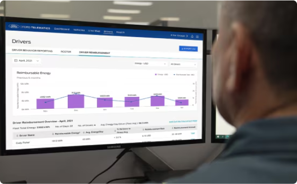 Customer using Ford Pro Telematics on desktop computer.