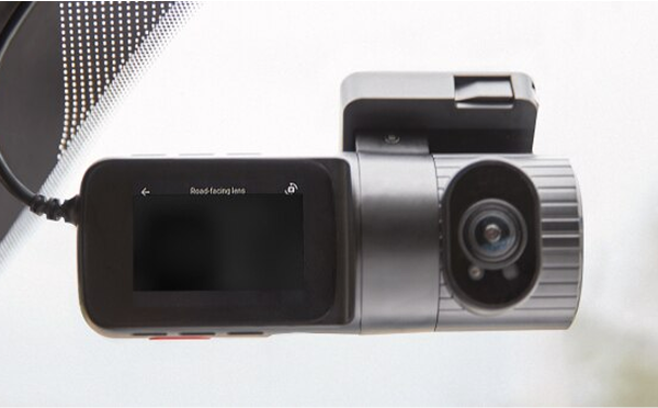 Ford Pro Telematics dashcam mounted on windshield.