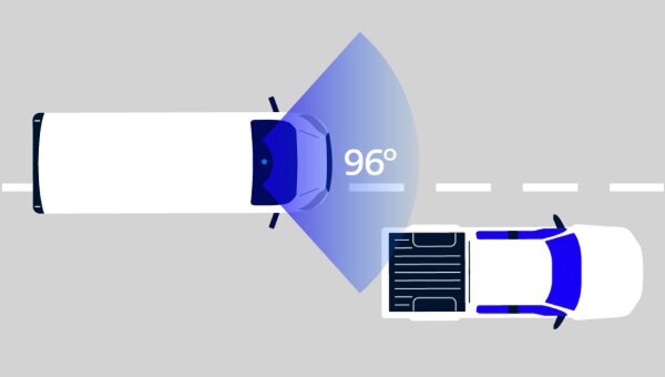 Illustration of an overhead view of one vehicle approaching another with graphics symbolizing Dashcam recording