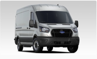 Silver Ford E-Transit electric van parked and ready for fleet use.