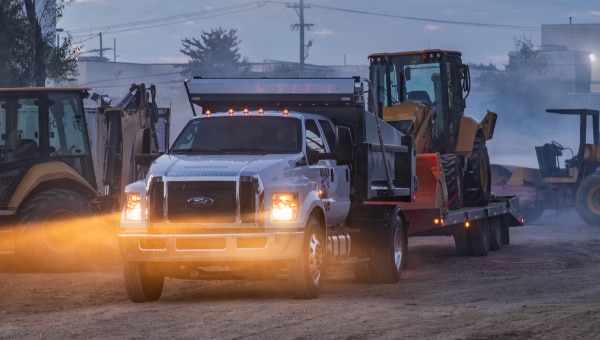 A truck with lights on.