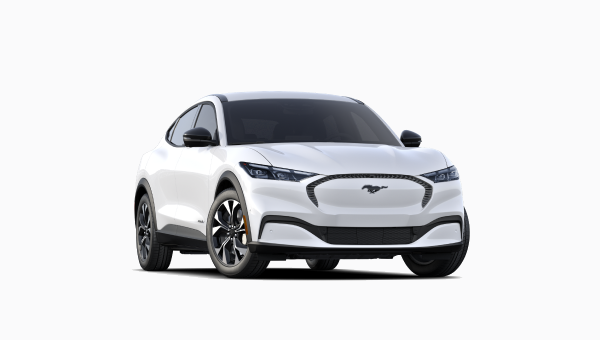 A White Ford Mustang Mach-E SUV.
